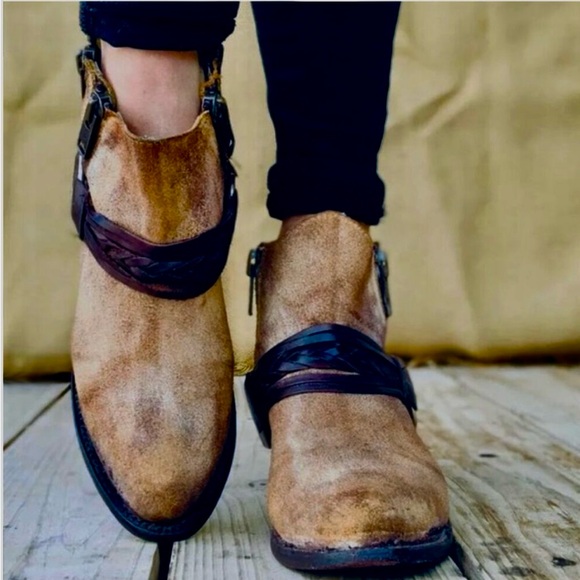 Freebird by Steven Clash Leather Ankle Boot Women's 9 Distressed Bootie Tan - Picture 2 of 15